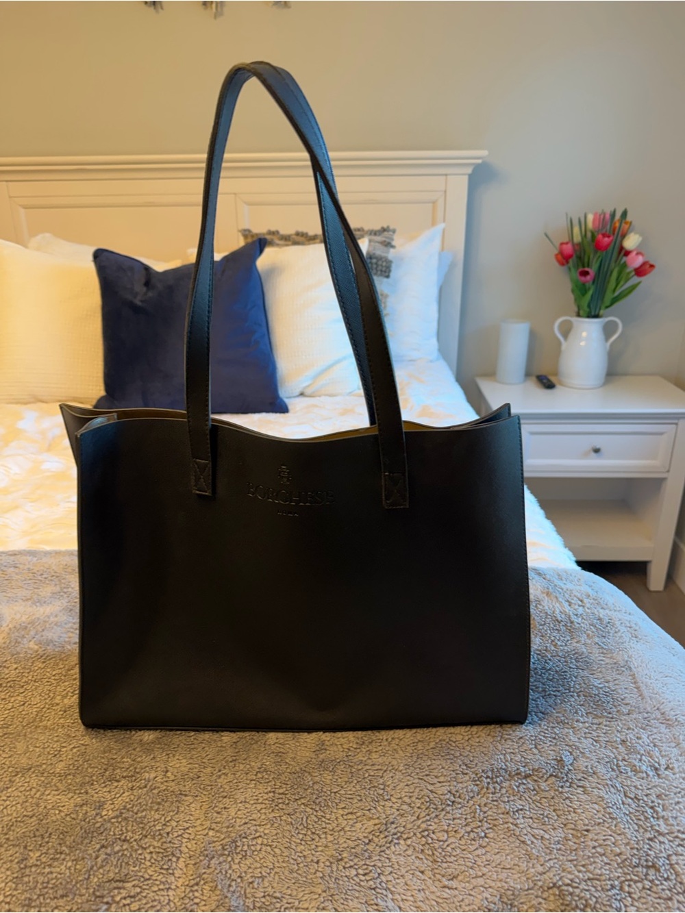 Black Tote with Slim Shoulder Straps